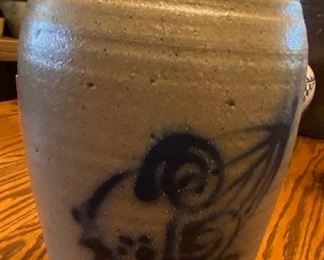 Cobalt Decorated Westmoore Pottery Storage Jar with Chick Theme