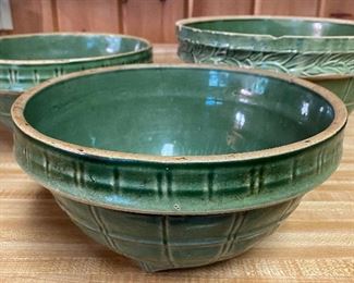 Green Stoneware Mixing/Kitchen Bowls