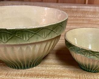 Cream and Green Stoneware Pottery Bowls