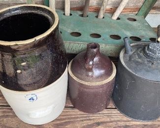 Stoneware Pottery/Galvanized Can