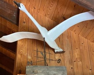 Large Folk Art Wooden Swan 