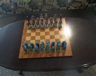 Very cool chess set = coffee table also for sale