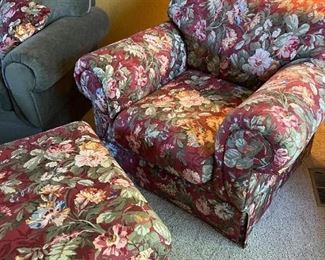 Floral Chair & Ottoman.  Green Couch also.