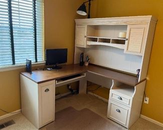 white office desk and hutch.  Matching file cabinet also.  