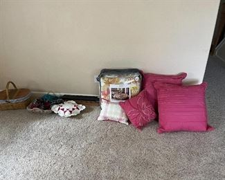 twin bedding, matching pillows, and misc. items.