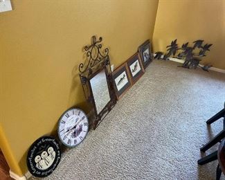 pictures, clocks, mirrors