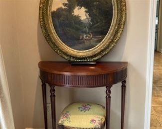 demilune inlay table and original oil painting