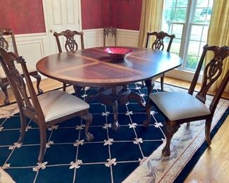 dining table and six chairs