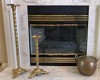 brass floor candlesticks and brass pot