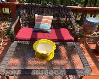 Wicker table and loveseat