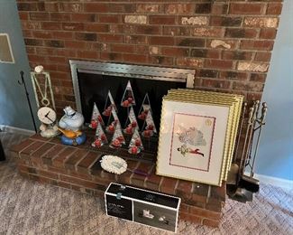 Clock, Aladin Cookie Jar, Candle Display, Disney Serigraphs, fireplace tools