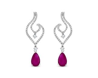 Lot 9779 Unheated Ruby  Diamond Earrings