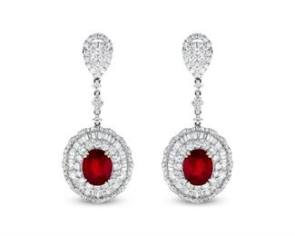Lot 9878 Ruby  Diamond Earrings