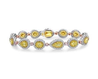 Lot 9925 Fancy Yellow, Pink  White Diamond Bracelet