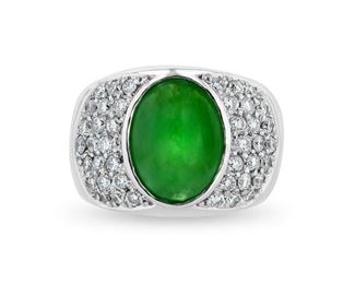 Lot 9955 Jadeite Jade  Diamond Ring