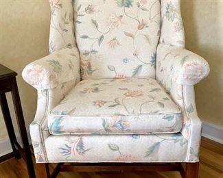 Wingback chair in pastel fabric