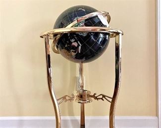 Floor Globe with mother of pearl and gemstone overlay and brass stand