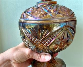 Amethyst Carnival Glass Footed Candy Dish