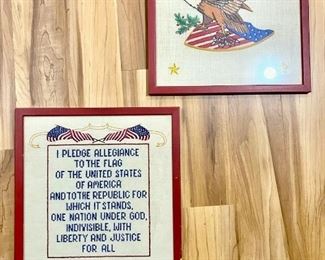 Vintage Cross-stitch Americana "Pledge of Allegiance" & Eagle Crewel