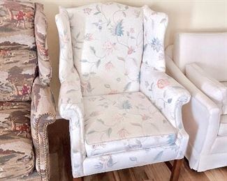Wingback Chair in Cream and Pastel Floral