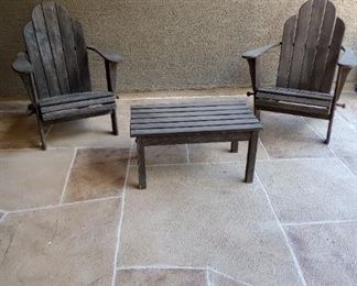 Wooden Adirondack chair set with table