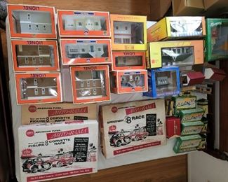 Lionel buildings, never out of boxes. and vintage electric race track sets (3)