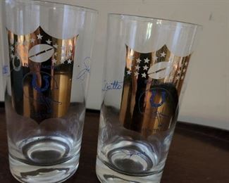 pair Colts glasses signed by Tom Matte and John Mackey