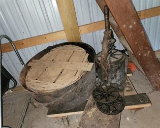 Steel cauldron and apple press