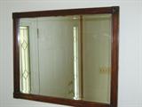 Antique Large Oak Beveled Glass Mirror