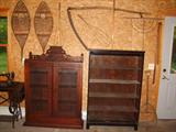 Eastlake Cabinet, Antique Snow Shoes; Sickle; Shovel; Rake, Cabinet