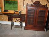 White Sewing Machine & Close-up of Eastlake Cabinet