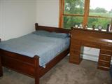 Antique Bed, Modern Roll Top Desk, Clocks