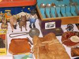 Cast Iron Banks, 1800's Ice Cream Scoop, Animal Skin Items, Flatware Set, Etc..