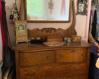 Antique oak dresser and mirror