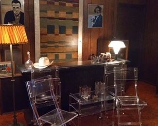 Vintage MCM BAR  , MID CENTURY LUCITE CHAIRS AND CART MAM PICTURES