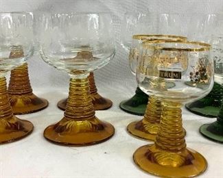 JAVA709 Vintage Amber Green Stemmed Wine Glasses