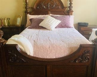 Queen Thomasville bed with two sets of posts plus like new Stearns  and Foster mattresses