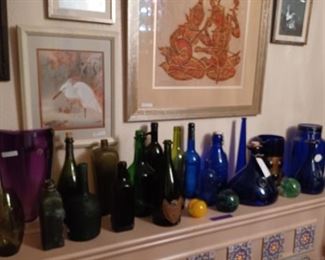 •	Colored Glass Bottles and Vases (new & old)