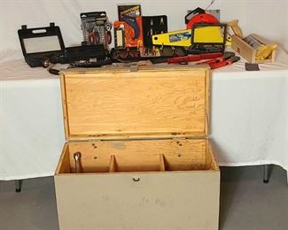 Assortment of Hand Tools and Storage Chest