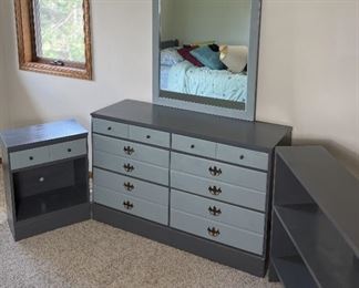 Dresser, Mirror, and Two Shelve Units