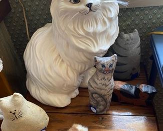 Large white ceramic cat and kittens