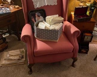 Nice rose colored wingback chair