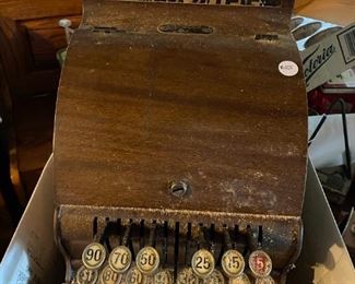Antique cash register (before we had a chance to clean it!)