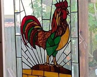 Staained glass rooster window hanging.