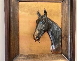 Vtg Framed Copper Equestrian Horsehead in Relief