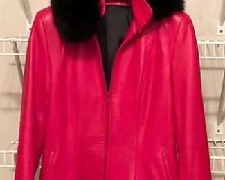 RED LEATHER JACKET W FUR COLLAR