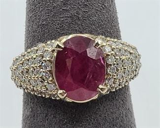 3.67 Carat Ruby with 1.08 TCW in Diamonds Ring