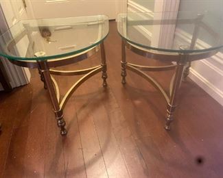 Pair of glass top brass end tables