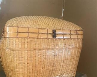 Woven cane covered basket