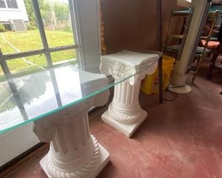 Glass top on faux pillars 